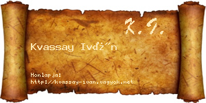 Kvassay Iván névjegykártya